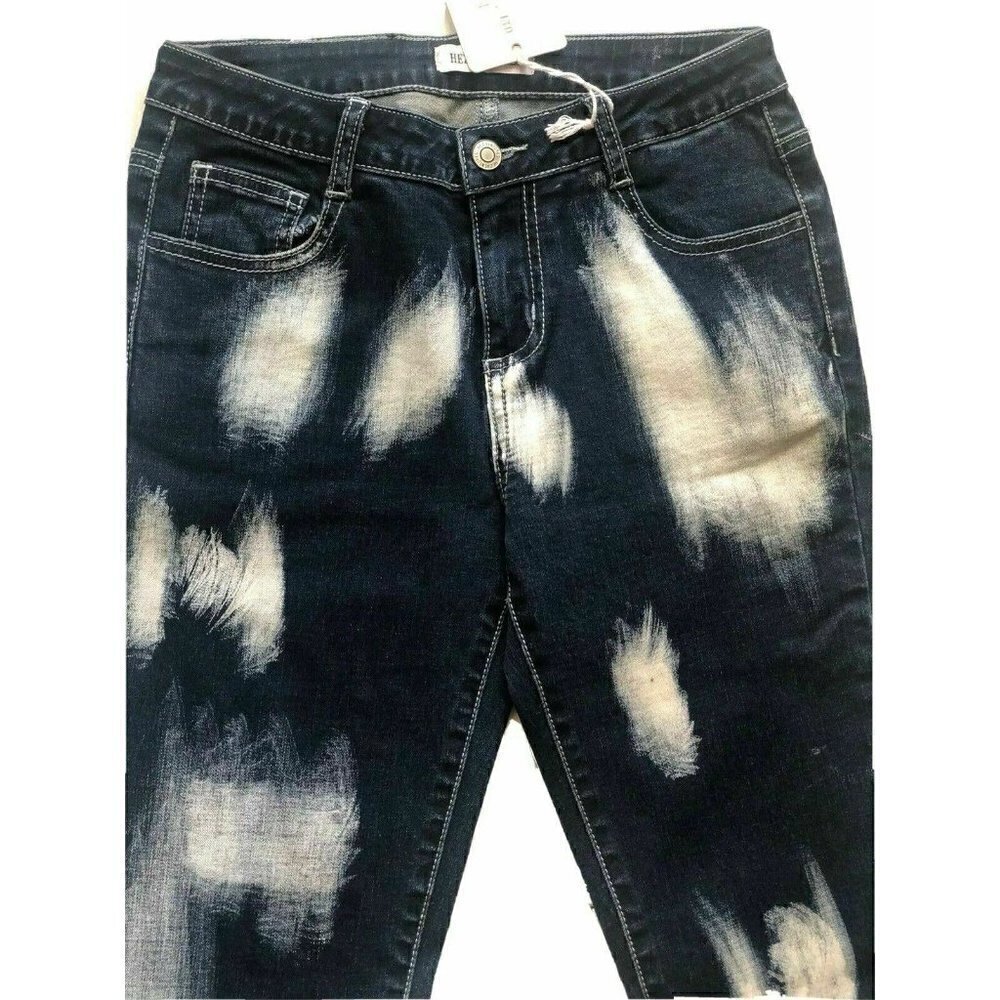 Hez Ventures Womens Blue Painted Cropped Jeans 26 - Picture 4 of 9